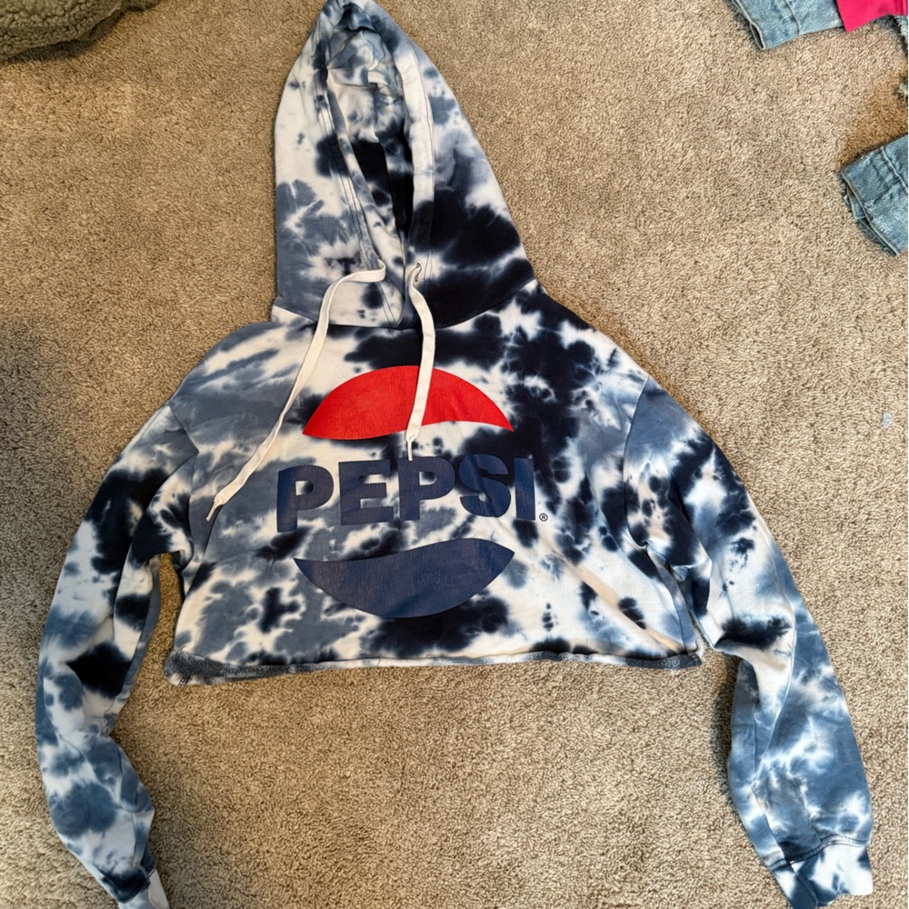 Pepsi Logo Crop Hoodie in Blue and White Womens size small